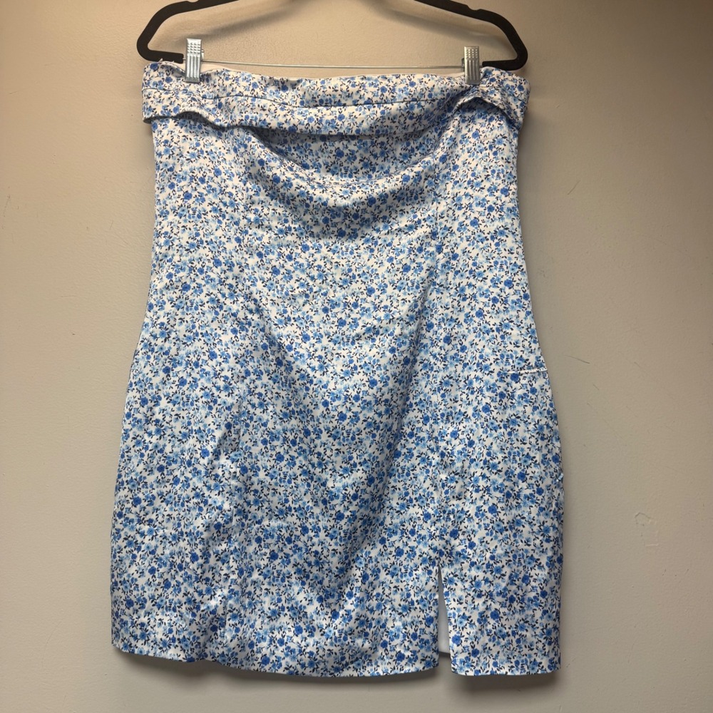 Altar'd State Annalissy Dress Womens XL Blue Floral Strapless Mini Excellent